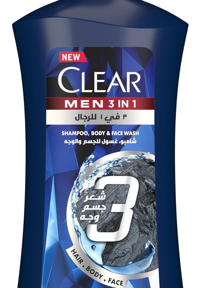 CLEAR MEN Complete Care 3in1 Shampoo, Body & Face Wash with Activated Charcoal, 900ml - Image 1